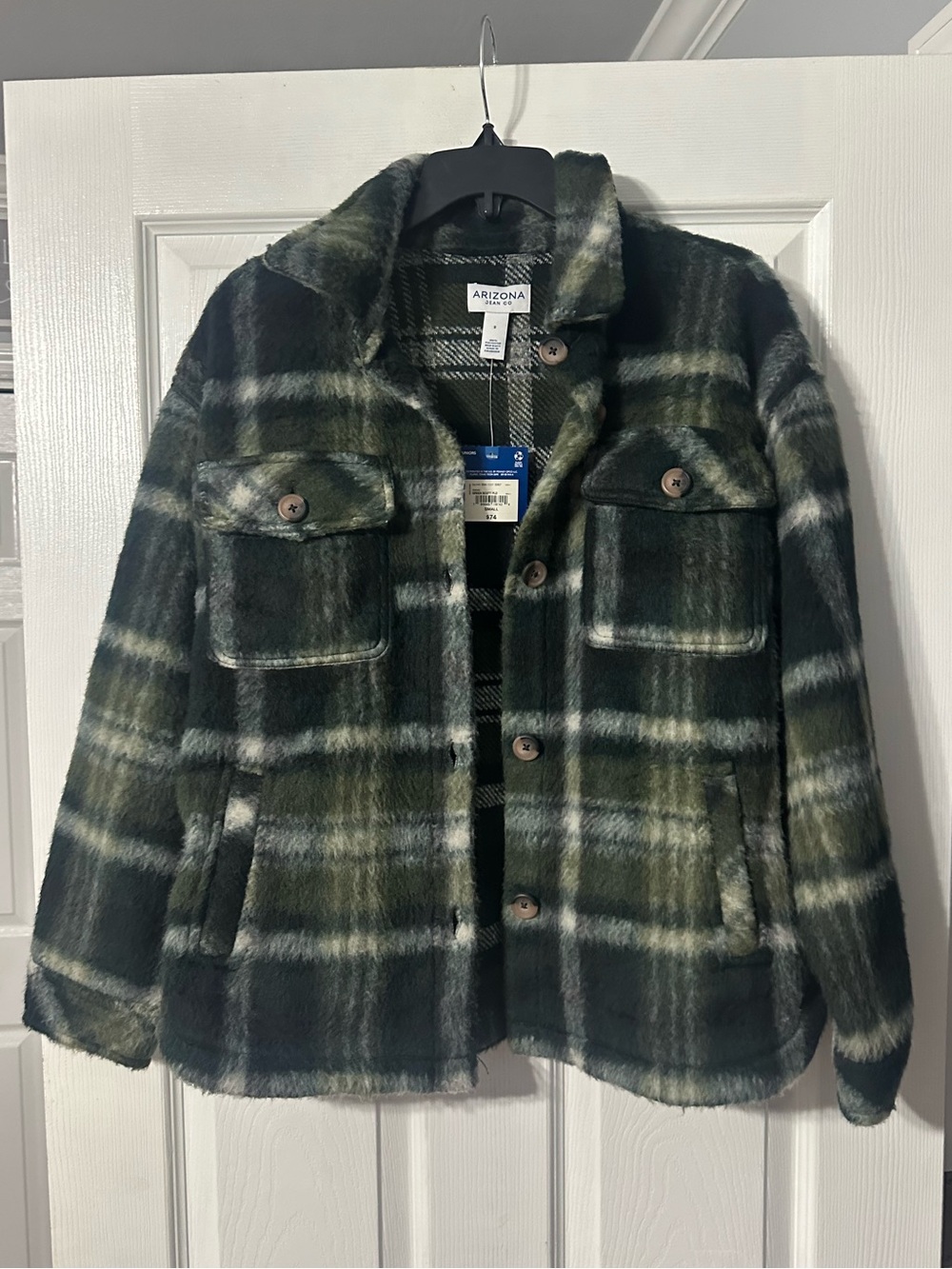 NWT Arizona Jean Co. Green Scotland Plaid Button-Up Shacket
